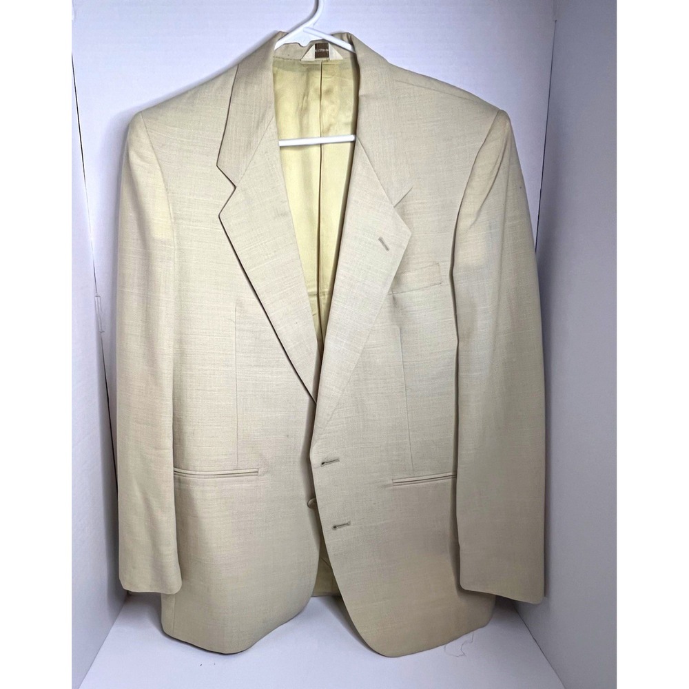 Vintage Textile workers union USA made Beige 100% Wool Suit Jacket Size 38